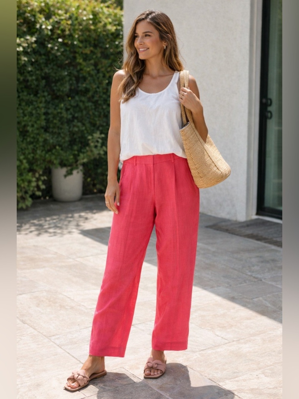 J. Crew Coral Straight-Leg High-Rise Trousers Size 4